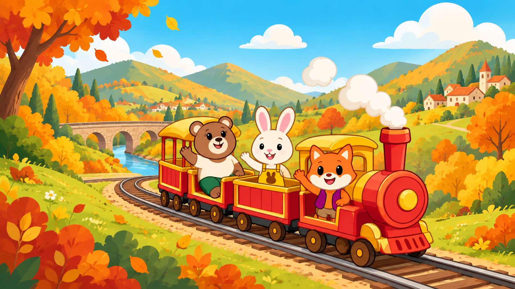 Escena ilustrada de El tren de las tres paradas